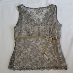 Loft Lt Green Shimmery Lace Overlay Tank Size 8